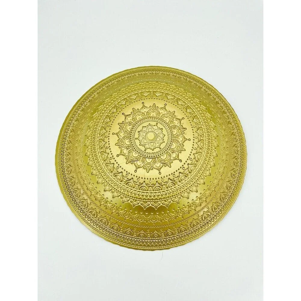 Turkish Glass Round Bowl Dinner Display Gold Oriental Lace 16” W 3” D